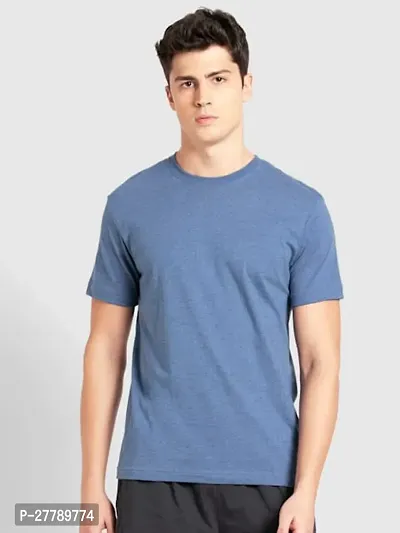 Kavya Fashion  Mens Solid Cotton Round Neck Tshirt In Blue (Pack Of 1)-thumb0