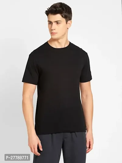 Kavya Fashion  Mens Solid Cotton Round Neck Tshirt In Black (Pack Of 1)-thumb0