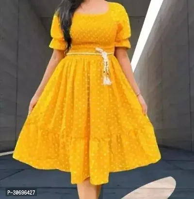 Stylish Yellow Acrylic Printed Dress For Women