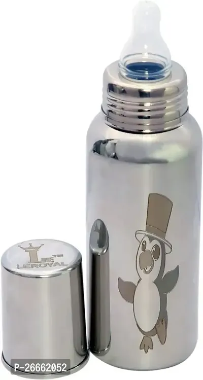 LEROYAL Baby Feeding Stainless Steel Bottle 250 ml with Silicone Nipple