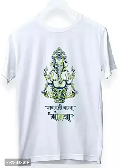 Ganesh Ji Printed Men Cotton T-Shirt, Round Neck, Half Sleeve Ganesh Chaturti T-Shirt