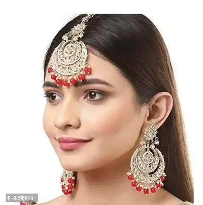 Trendy Alloy Gold Plated Maangtika With Earrings Combo