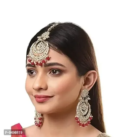 Trendy Alloy Gold Plated Maangtika With Earrings Combo