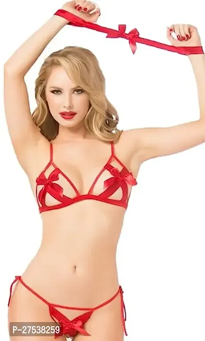 Stylish Red Solid Lingerie Set For Women