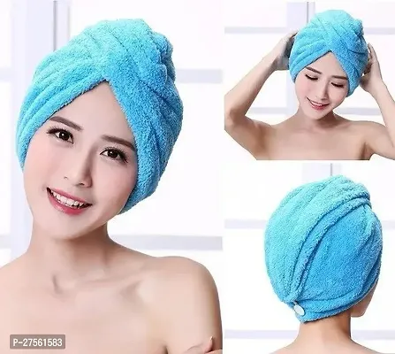 Comfortable Blue Bath On Cotton 400 Gsm Hair Towel-thumb3