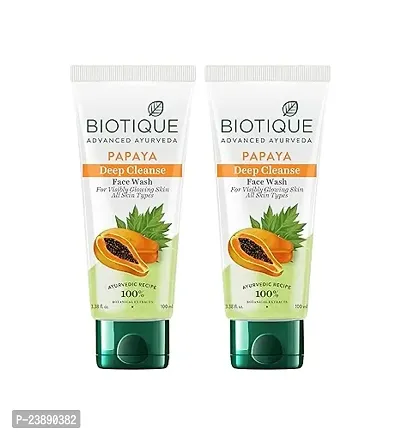 Biotique Papaya Deep Cleanse Face Wash | Gentle Exfoliation | Visibly Glowing Skin | 100% Botanical Extracts| Suitable for All Skin Types (Pack of 2 Biotique Papaya )