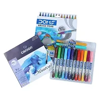 DOMS 14 Shades Brush Pen Box Pack | Super Soft Tip With Brilliant Colors | Water Based Ink Which Gives Water Color Effect | Free Canson Montval 5 Sheets Inside | Pack Of 1, Multicolor-thumb1