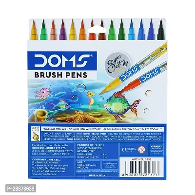 DOMS 14 Shades Brush Pen Box Pack | Super Soft Tip With Brilliant Colors | Water Based Ink Which Gives Water Color Effect | Free Canson Montval 5 Sheets Inside | Pack Of 1, Multicolor-thumb4