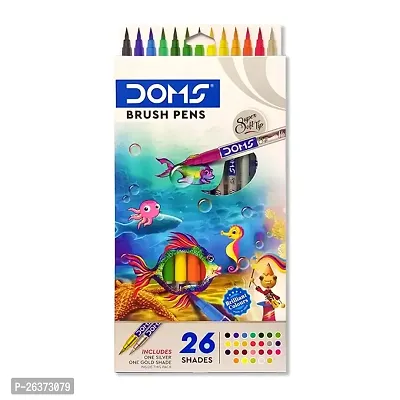 DOMS Non-Toxic Multicolor 26 Shades Brush Pens Set | Super Soft Fine Tip Brush Pens | Diverse 26 Shades | Water Based Ink | Includes Gold  Silver Shades-thumb0