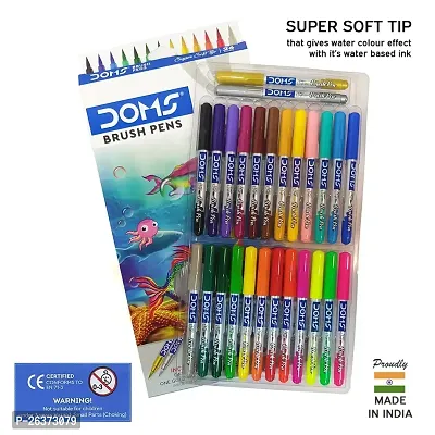 DOMS Non-Toxic Multicolor 26 Shades Brush Pens Set | Super Soft Fine Tip Brush Pens | Diverse 26 Shades | Water Based Ink | Includes Gold  Silver Shades-thumb3