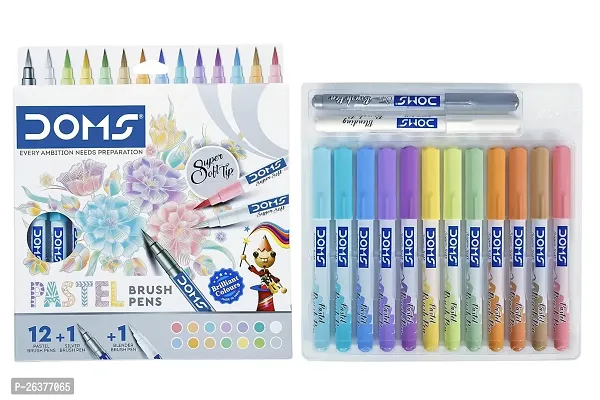 Doms Super Soft Tip Pastel Shades Brush Pen Set | 12 Pastel Shades + 1 Silver Shade + 1 Blender | Ideal for Doodling, Illustrations, Calligraphy, Artists, Studenst  Professioanls-thumb2