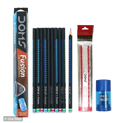 Doms Fusion Xtra Super Dark Pencil Box Pack | Dark  Neat Writing Which Stays Longer | Smooth Sharpning  With Soft  Comfortable Grip | Free Scale  Erasner Inside | Pack of 50 Pencils-thumb0