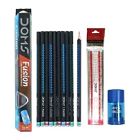 Doms Fusion Xtra Super Dark Pencil Box Pack|DarkNeat Writing Which Stays Longer|Smooth SharpningWith SoftComfortable Grip|Free ScaleErasner Inside|Pack Of 20 Pencils|Dark Grey-thumb1