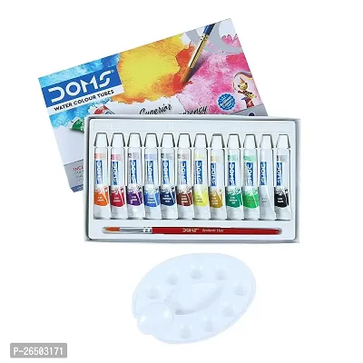 Doms Non-Toxic Water Colour Tube Set in Cardboard Box (12 Assorted Shades, 1 Paint Brush  1 Palette)-thumb4