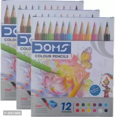 DOMS Doms colour pencils 12 shades ( pack of 3 box) hexagonal Shaped Color Pencils  (Set of 12, Multicolor)-thumb0
