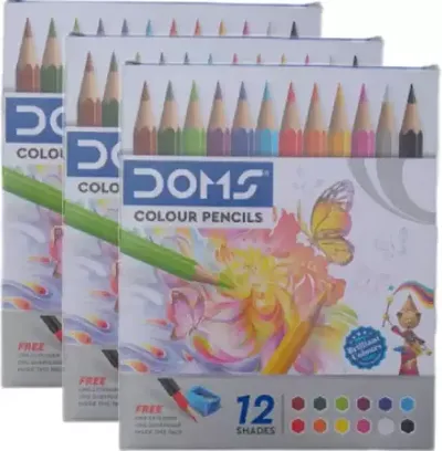 DOMS Doms colour pencils 12 shades ( pack of 3 box) hexagonal Shaped Color Pencils  (Set of 12, Multicolor)