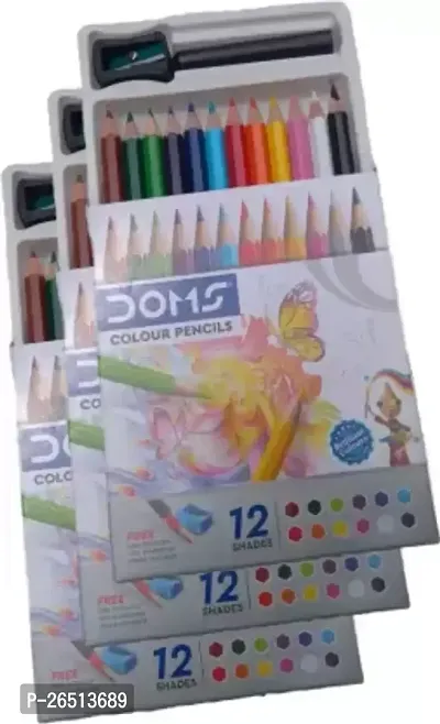 DOMS Doms colour pencils 12 shades ( pack of 3 box) hexagonal Shaped Color Pencils  (Set of 12, Multicolor)-thumb2