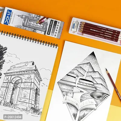 Doms Drawing  Sketching Graphite Pencils - Grade HB, 2B, 4B, 6B, 8B  10B | Hi Precision For Sketching | Dark  Neat Drawing | Comes With 1 Eraser (Pack of 6 x 5 Set)-thumb4