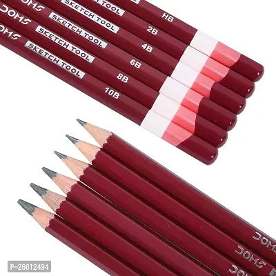 Doms Drawing  Sketching Graphite Pencils - Grade HB, 2B, 4B, 6B, 8B  10B | Hi Precision For Sketching | Dark  Neat Drawing | Comes With 1 Eraser (Pack of 6 x 5 Set)-thumb5