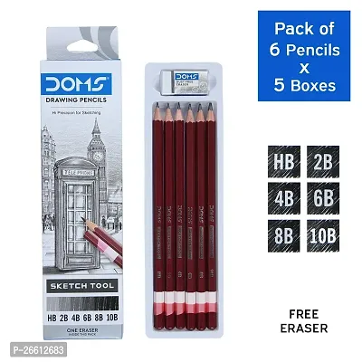 Doms Drawing  Sketching Graphite Pencils - Grade HB, 2B, 4B, 6B, 8B  10B | Hi Precision For Sketching | Dark  Neat Drawing | Comes With 1 Eraser Pack of 2 box)-thumb3