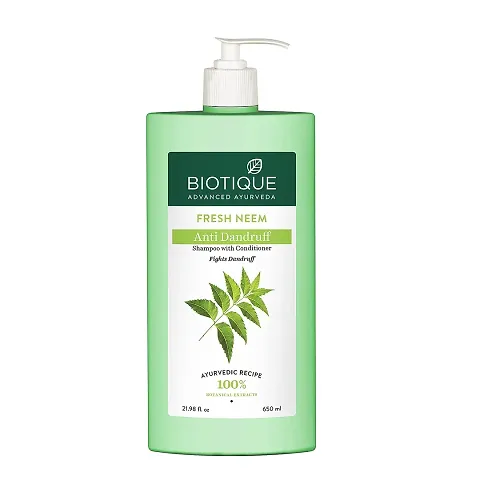 Biotique Fresh Neem Anti Dandruff Shampoo and Conditioner | Controls Dandruff | Eliminates Dryness, Flaking, and Itching | Hair Looks Fresh and Lustrous |Suitable for All Skin Types | 650ml