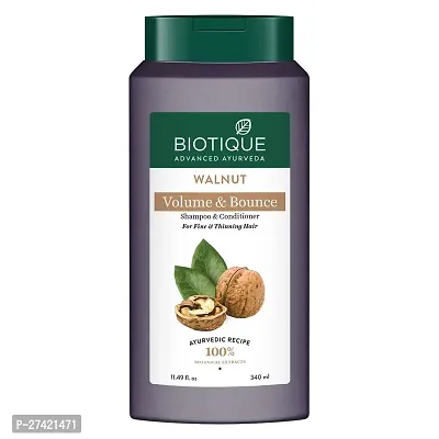 Biotique Bio Walnut Volume and Bounce Shampoo and Conditioner | For Fine and Thinning Hair| Volumizing Shampoo for Thin Hair |100% Botanical Extracts |340ml