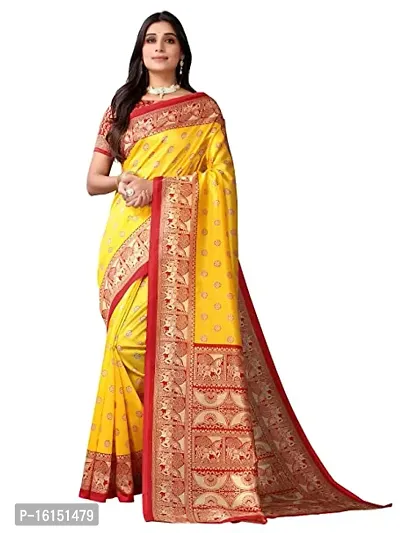 Stylish Tussar Silk yellow Saree With Blouse piece
