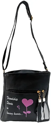 Stylish Black Artificial Leather Self Pattern Sling Bags For Women-thumb2