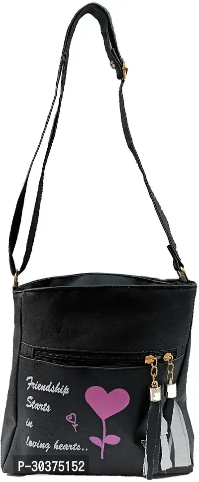 Stylish Black Artificial Leather Self Pattern Sling Bags For Women-thumb3