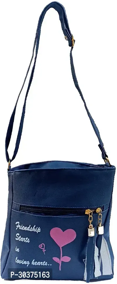 Stylish Blue Artificial Leather Self Pattern Sling Bags For Women-thumb3