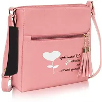 Stylish Pink Artificial Leather Self Pattern Sling Bags For Women-thumb1