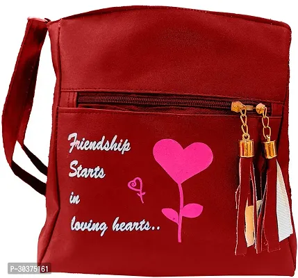 Stylish Red Artificial Leather Self Pattern Sling Bags For Women