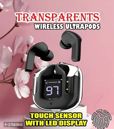 Ultrapod Bluetooth Earbuds Headset Crystal Transparent Design,LED Display P92-thumb0