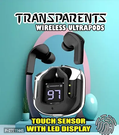 Ultrapod Bluetooth Earbuds Headset Crystal Transparent Design,LED Display BK5-thumb0