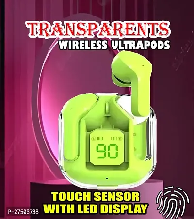 Ultrapod Bluetooth Earbuds Headset Crystal Transparent Design,LED Display BU74