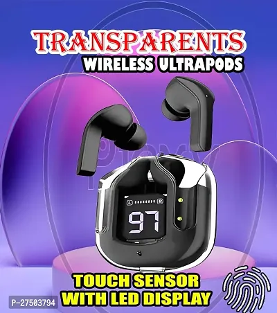 Ultrapod Bluetooth Earbuds Headset Crystal Transparent Design,LED Display P84-thumb0