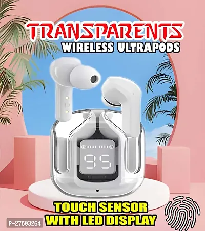 Ultrapod Bluetooth Earbuds Headset Crystal Transparent Design,LED Display GR22-thumb0