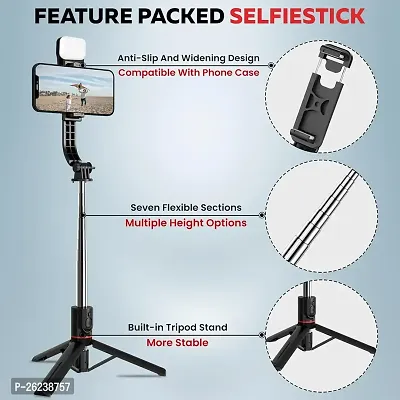 Selfie Stick with Detachable Light 6 shades 3 Colors and 2 Tones 7 Section Telescopic Pole upto 113cm for Wide Angle Photo Shoot Reinforced Selfie Stick-thumb2