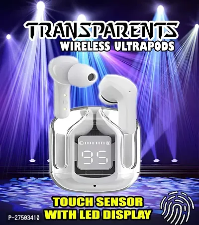 Ultrapod Bluetooth Earbuds Headset Crystal Transparent Design,LED Display GR35-thumb0