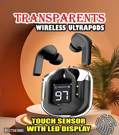 Ultrapod Bluetooth Earbuds Headset Crystal Transparent Design,LED Display P86-thumb0