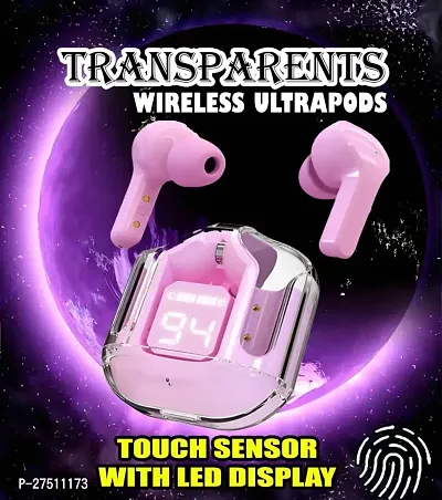 Ultrapod Bluetooth Earbuds Headset Crystal Transparent Design,LED Display GR29