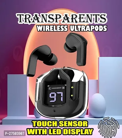 Ultrapod Bluetooth Earbuds Headset Crystal Transparent Design,LED Display P98-thumb0