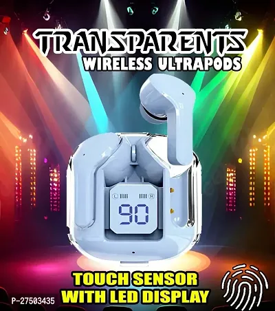 Ultrapod Bluetooth Earbuds Headset Crystal Transparent Design,LED Display BK38-thumb0