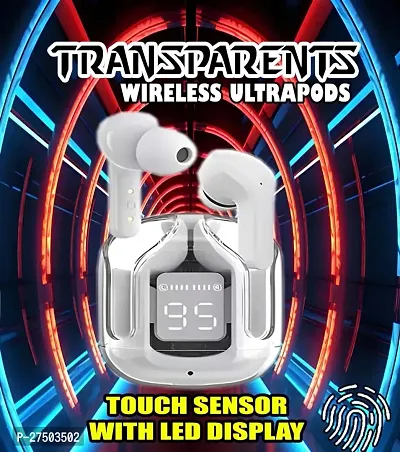 Ultrapod Bluetooth Earbuds Headset Crystal Transparent Design,LED Display GR45-thumb0