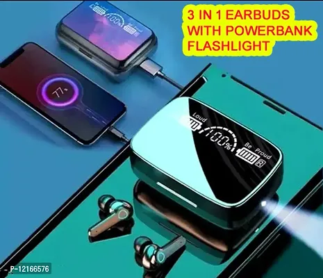 Earbuds M-19 TWS (3 IN 1 Earbuds, Powerbank, flashlight) 5.1 LED Digital Display Touch Control Wireless Bluetooth Headset-thumb0