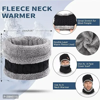 Woolen Winter Beanie Cap  Muffler for Kids,Mens  WomenSnow Proof Inside Fur Wool Unisex Beanie Cap with Neck Warmer Set Knit Hat Thick Fleece Lined Winter Hat-thumb5