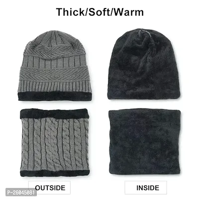 Woolen Winter Beanie Cap  Muffler for Kids, Mans and Women Snow Proof Inside Fur Wool Unisex beanie Topa Cap with Neck Warmer Set Knit Hat Thick Fleece Lined Winter Hat-thumb5