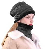 Woolen Winter Beanie Cap  Muffler for Kids, Mans and Women Snow Proof Inside Fur Wool Unisex beanie Topa Cap with Neck Warmer Set Knit Hat Thick Fleece Lined Winter Hat-thumb2