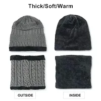 Woolen Winter Beanie Cap  Muffler for Kids, Mans and Women Snow Proof Inside Fur Wool Unisex beanie Topa Cap with Neck Warmer Set Knit Hat Thick Fleece Lined Winter Hat-thumb2