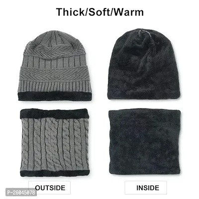 Woolen Winter Beanie Cap  Muffler for Kids, Mans and Women Snow Proof Inside Fur Wool Unisex beanie Topa Cap with Neck Warmer Set Knit Hat Thick Fleece Lined Winter Hat-thumb3